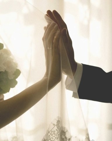 Hands touching through the veil